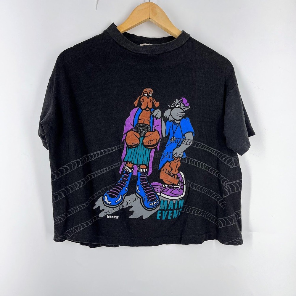 Cat N Dog KJM Main Event Boxing Vintage 90's Cropped Graphic TShirt Women Size L